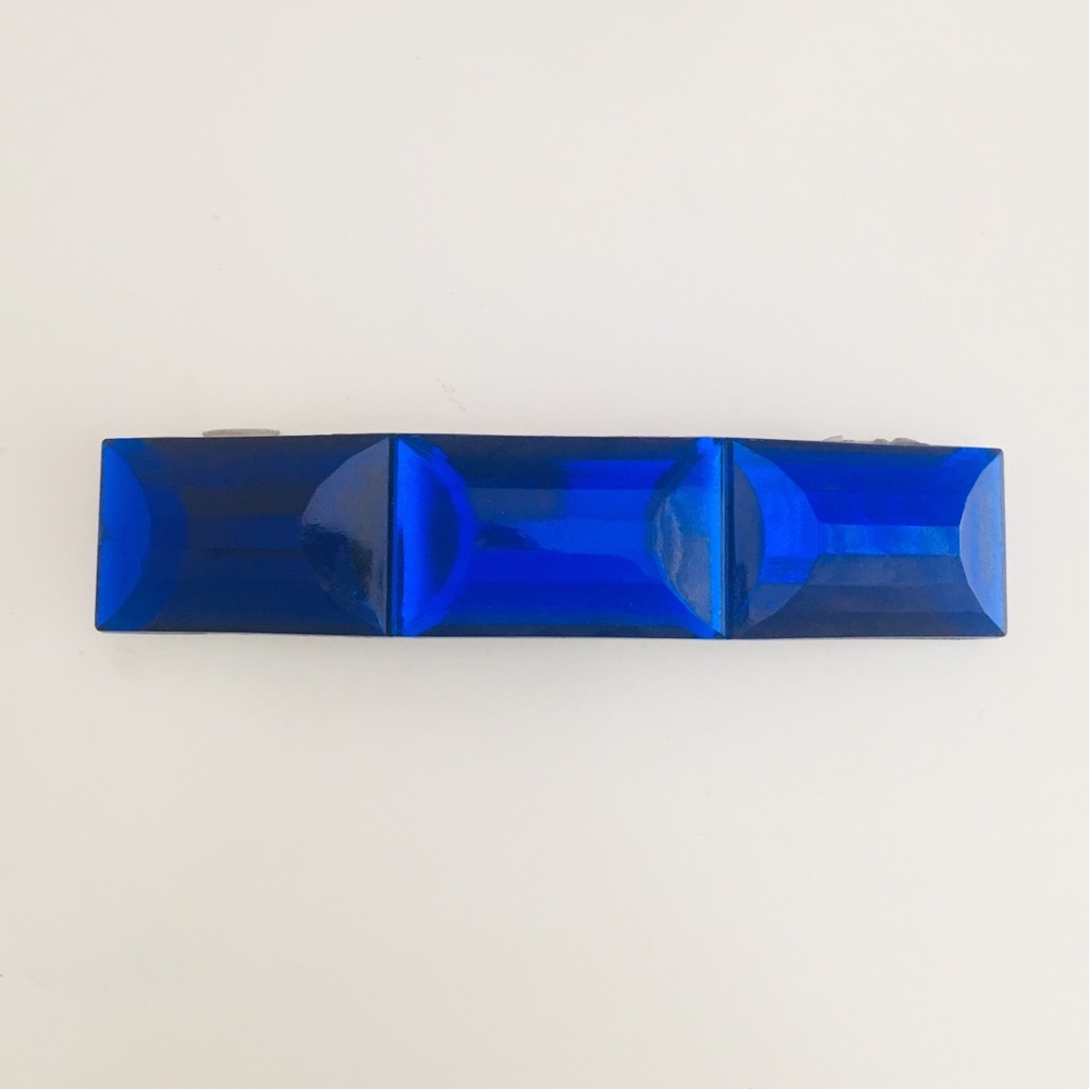 Vintage Women's Decorative Rectangular Blue Gem Barrette Latch Hair Clip